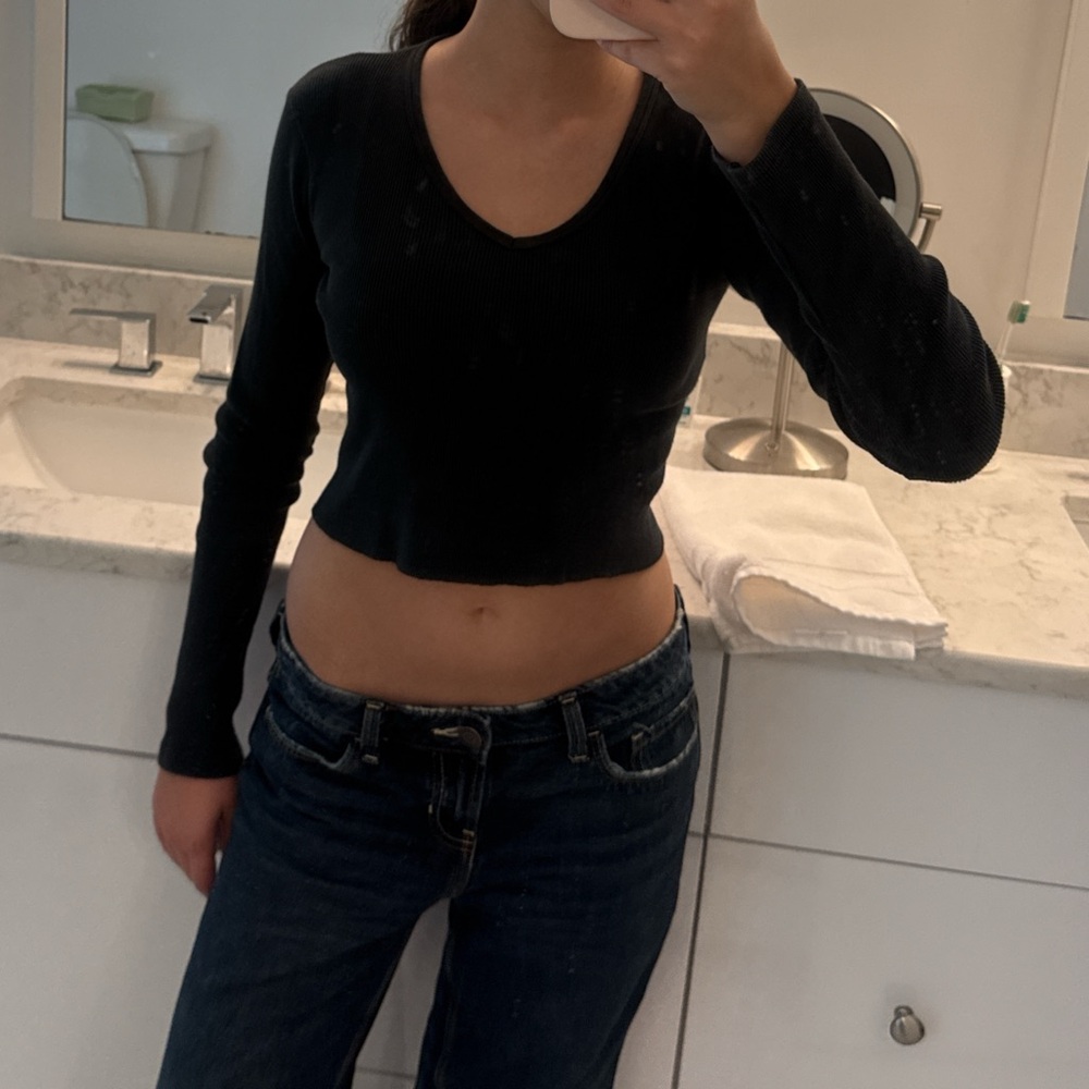 Brandy Melville Black Fitted Crop Blouse